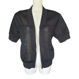Fabletics Black Cropped Short Sleeve Full Zip Pockets Athletic Mesh Jacket L